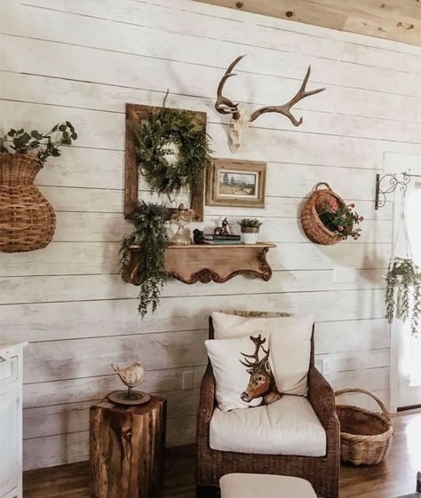 Deer Head Decor Living Room, Deer Antler Decor Living Room, Deer Skull Decor Living Room, Deer Head Decor Living Room Farmhouse, Deer Heads Living Room, Decorating With Deer Mounts, Deer Antler Wall Decor, Deer Mount Decor, Deer Skull Decor