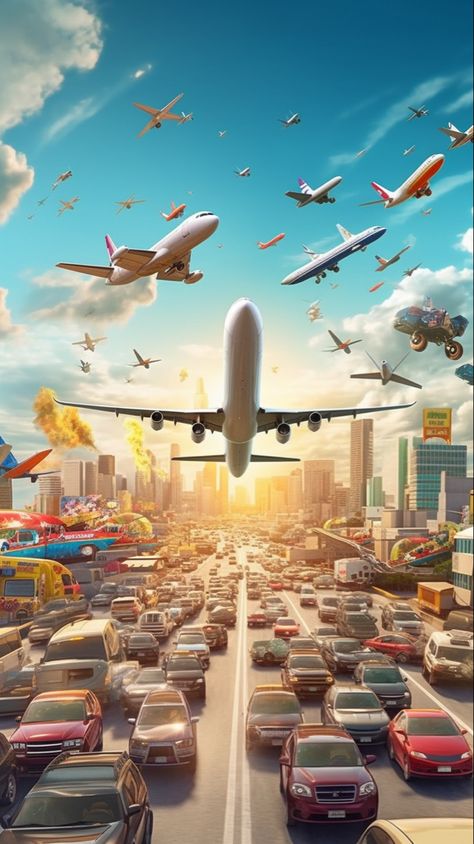 Image montage of bustling airport scenes, with planes taking off and landing, symbolizing the busy world of aviation. Charging Hub, Graphic Design Ads, Aviation Industry, Macbook Air Pro, Micro Sd Card, Wallpapers, Graphic Design, Running, Travel