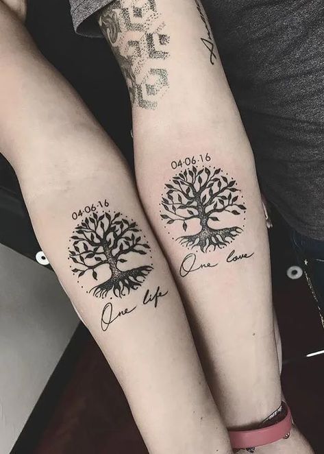 180+ Beautiful Tree Of Life Tattoos Designs with Meanings (2023) - TattoosBoyGirl Yggdrasil Tattoo, Tree Tattoo Meaning, Couple Tattoos Unique Meaningful, Best Couple Tattoos, Family Tree Tattoo, Tattoos Infinity, Couple Tattoos Unique, Couples Tattoo Designs, Tree Tattoo Designs