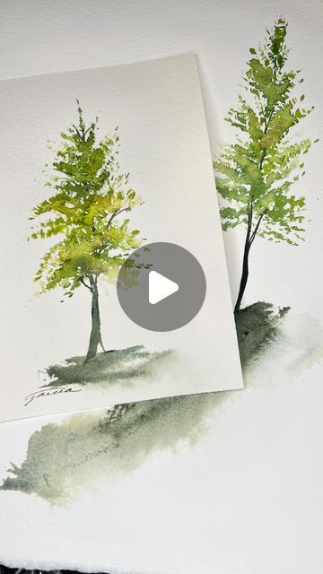 Ann Garcia | watercolor • art • design on Instagram: "This is another friendly reminder that white space is your friend. If you would like to practice this tree, make sure you leave white space (dry paper) between the marks of the fan brush. Go ahead and overlap some brushstrokes using different shades of green and yellow. I added some gold toward the end. Use those white spaces for showing some branches and parts of the trunk, but don’t overdo it. Less is often more. 🌞 Feel free to ask questions in the comments. I’m wishing you the best Sunday and the best week! 💛 Ann  Watercolor tree Fan brush  Tree painting  @anngarcia.art #anngarciaartist #anngarciawatercolor #treepainting #watercolortree #watercolorforbeginner #watercolor #watercolor_tutorials #watercolorpainting #watercolorart #tre Watercolour Tutorials, Watercolor Trees Tutorial, Watercolor Willow Tree, Watercolor Fall Trees, White Spaces, Paintings Tutorials, Water Coloring, Watercolor Beginner, Brush Tree