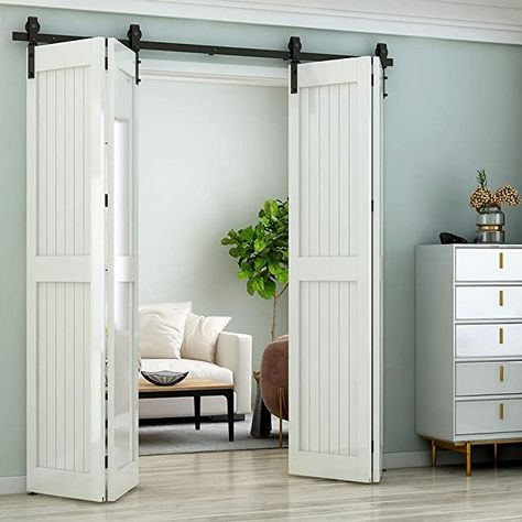 Barn Door Closet, Bifold Closet Doors, Bifold Barn Doors, Furniture Sliders, Barn Door Designs, Diy Barn Door, Doors And Hardware, Sliding Barn Door Hardware, Sliding Door Hardware