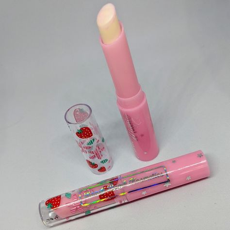 Aloe Based Lip Balm That Activates A Strawberry Pink Color When Pressed To Warm Skin. *Contains Methylparaben. Cute Makeup Products, Strawberry Pink Color, Cute Lip Balm, Aliexpress Products, Makeup Utensils, Aesthetic Cosmetics, Pink Magic, Soft Pink Theme, Pretty Jewelry Necklaces