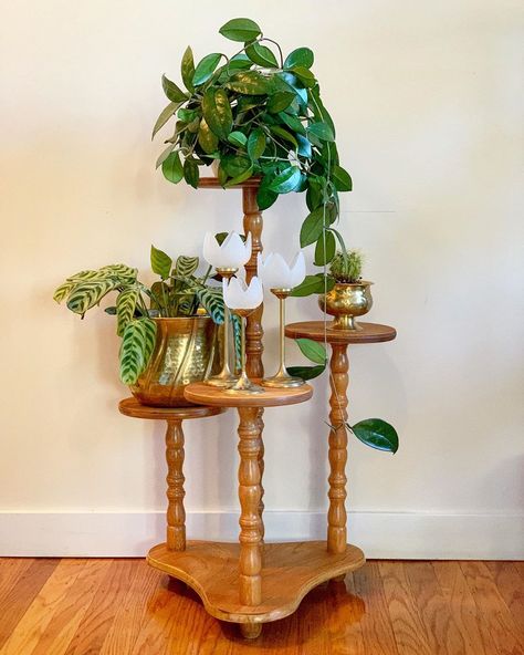 Vintage Wood Plant Stand, Vintage Plant Stand, Wood Plant Stand, Plant Stand Indoor, Mid Century Mod, Plant Stands, Spare Room, Plant Stand, Vintage Wood