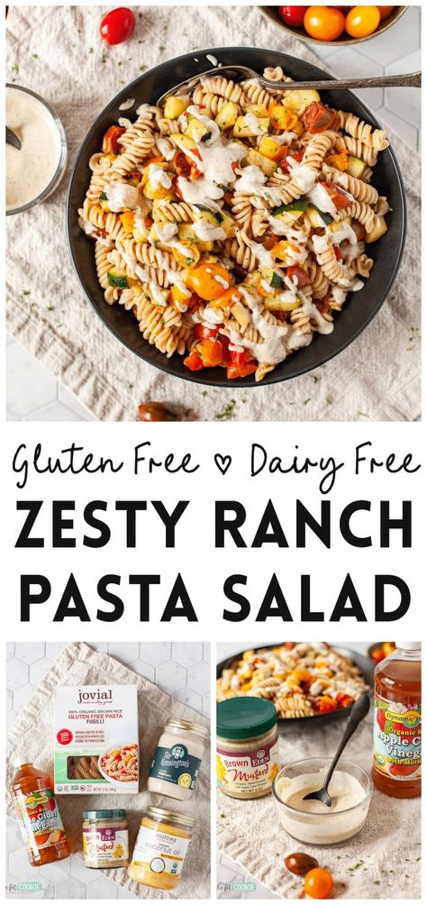 Our Gluten Free Zesty Ranch Pasta Salad is allergy friendly and makes a fantastic side dish or main dish. Bring this salad to your potlucks and BBQs, it's so creamy and flavorful, no one will know it's gluten free! #sponsored by @iherb | thefitcookie.com #glutenfree #dairyfree #salad #pastasalad #sponsored Gluten Free Pasta Salad Recipes, Gluten Free Pasta Salad, Zesty Ranch, Cold Pasta Salad Recipes, Dairy Free Pasta, Allergen Free Recipes, Ranch Pasta Salad, Gluten Free Salads, Ranch Pasta