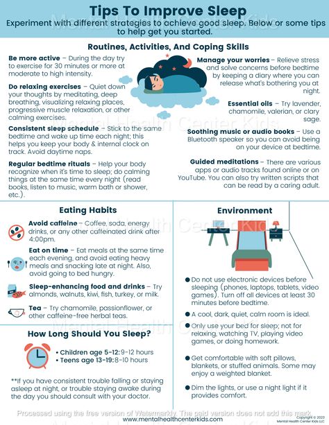 Tips to Improve Sleep Handout for Kids and Teens How To Improve Sleep Quality, Sleep For Kids, Sleep Ideas, Sleep Inertia, Business Books Worth Reading, Mentally Healthy, Self Esteem Activities, Sleep Hygiene, Mental Health Activities