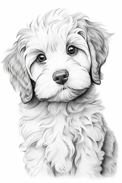 All he needs is a little love Puppy Sketch Pencil Drawings, How To Draw A Poodle, Labradoodle Sketch, Two Dogs Drawing, Labradoodle Drawing, Labradoodle Art, Poodle Drawing, Labradoodle Puppies, Dog Portraits Art