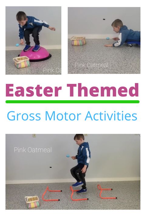 Easter Gross Motor Activities - Pink Oatmeal Gross Motor Activity, Occupational Therapy Activities, Motor Planning, Indoor Games For Kids, Indoor Kids, Easter Preschool, Gross Motor Activities, Games Ideas, Physical Education Games