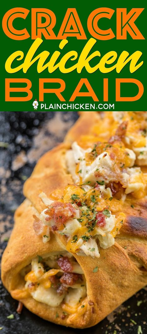 Chicken Braid Recipe, Cracked Out Chicken, Chicken Braid, Pillsbury Crescent Recipes, Comforting Recipes, Pilsbury Recipes, Crescent Roll Recipes Dinner, Sandwiches Chicken, Recipes Using Crescent Rolls