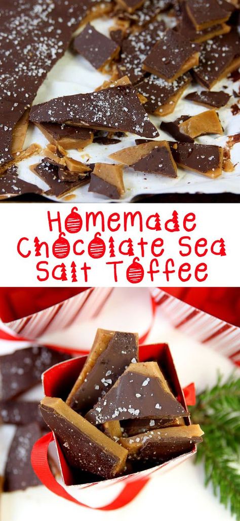 Chocolate Sea Salt Toffee! What hostess wouldn't want this as a gift?! #DIY #homemade #food Baking Christmas Gifts, Sea Salt Toffee, Homemade Christmas Gift, Salted Toffee, Toffee Recipe, Baking Christmas, Think Food, Homemade Candies, Homemade Christmas Gifts