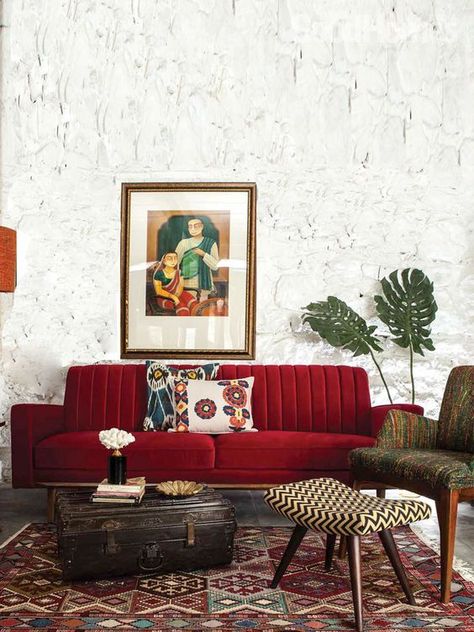 Red Sofa Living, Red Sofa Living Room, Red Couch Living Room, Red Living Room Decor, Red Living, Indian Living Rooms, Red Couch, Living Room Red, Red Sofa