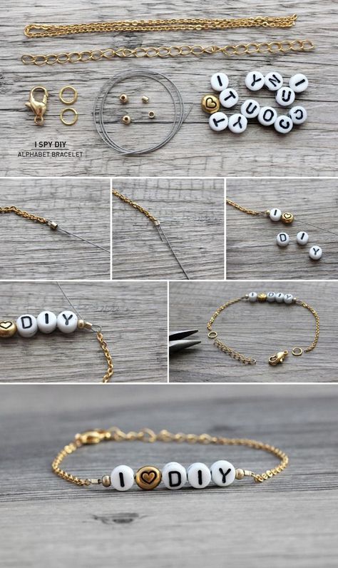 Alphabet Bracelet | I SPY DIY Different Types Of Bracelets, Types Of Bracelets, Homemade Bracelets, Diy Jewelry Tutorials, Easy Jewelry, Easy Diy Jewelry, Creative Craft, 15 Diy, Bracelets And Necklaces