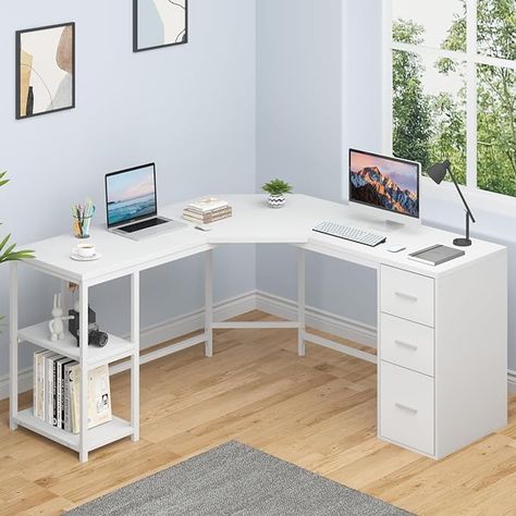 2 Person Desk Home Office L Shape, L Shaped Table Design, L Shaped Vanity Desk, L Desks, L Shape Study Table Design Bedroom, L Table Desk, Ikea White Corner Desk, L Shape Study Table Design, Corner Study Table Ideas