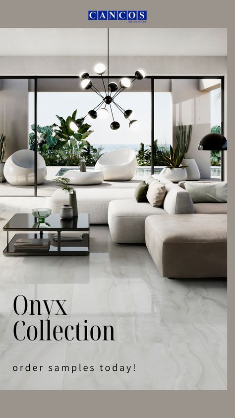 Give your home a luxury, modern feel with this stunning floor tile from our Onyx Collection. View the full collection on our website and order your samples today. Luxury Tile Floor, Living Room Tiles, Luxury Tile, Marble Tile Floor, Marble Slab, Marble Floor, Stone Design, Design Consultant, Porcelain Tile