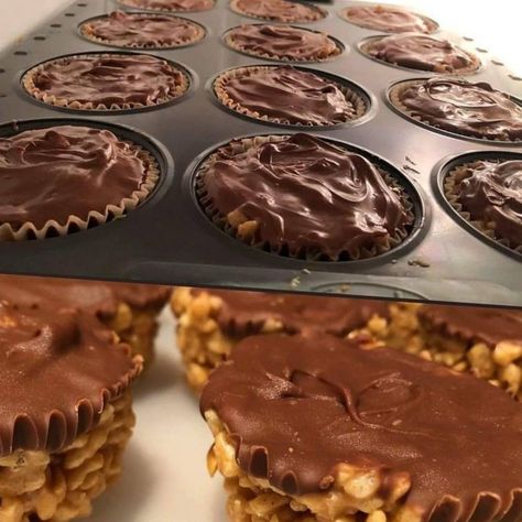 Peanut butter balls with chocolate rice crispy - Viral Recipes Ina Garten, Rice Krispie Treats In Muffin Tin, Chocolate Rice Crispy, Peanut Butter Rice Krispie Treats, Rice Krispies Recipe, Chocolate Rice Krispies, Peanut Butter Rice Krispies, Healthy Peanut Butter Cups, Peanut Butter Cups Recipe