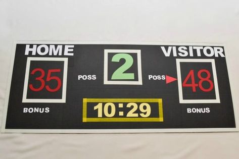 Game Day Party DIY Scoreboard | Faithfully Free Diy Basketball Scoreboard, Sports Event Decor, Diy Scoreboard Ideas, Soccer Theme Classroom, Diy Basketball Decor, Girlguiding Activities, Diy Scoreboard, Basketball Classroom, Sports Vbs