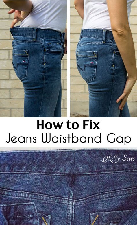 How to Fix Jeans Waistband Gap - Do it Right and This Alteration is Almost Invisible - Melly Sews Sewing Techniques, Melly Sews, Sew Your Own Clothes, Sewing Jeans, Basic Sewing, Sewing Machine Needles, Sewing Blogs, Gap Jeans, Learn To Sew