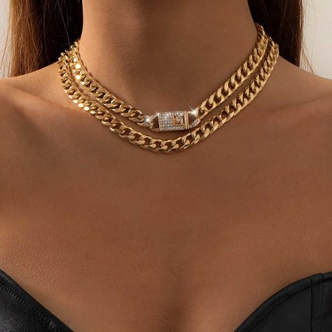 Womens Chokers, Neck Accessories, Miami Cuban, Unisex Necklace, Neck Jewellery, Trendy Necklaces, Chain Choker Necklace, Necklace Women, Rhinestone Necklace