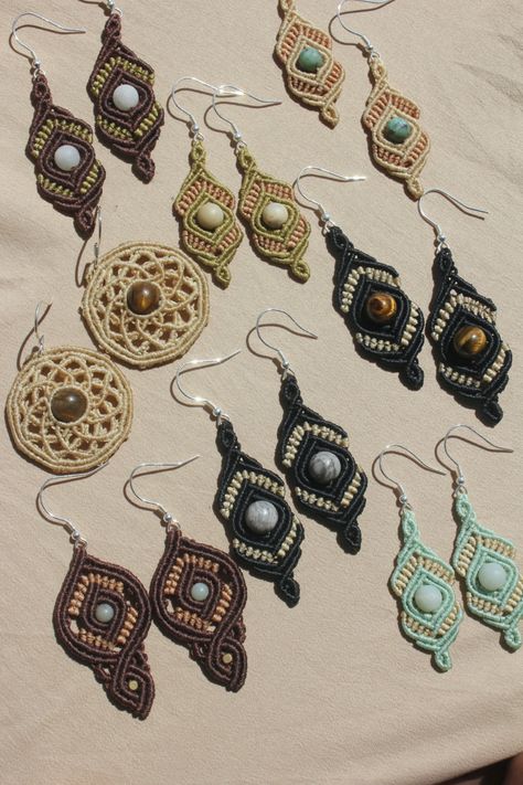 Our new collection of Summer Boho Macrame Earrings ༄ 𑁍 ☀︎ 𓆉 ☀︎ 𑁍 ༄ - all earrings made with 925 Sterling Silver earring hooks - all of our jewelry is handmade by us using the micro macrame technique; this art style consits of making hundreds (and sometimes thousands!) of tiny knots that form a pattern creating a design - for more of our macrame jewelry - instagram @macrameonthemove - earring drop shop small - boho macrame earrings - summer boho earring collection - macrame earring dainty Boho Earring, Small Macrame, Diy Bijoux, Jewelry Instagram, Boho Fashion Summer, Earrings Summer, Small Boho, Earring Collection, Boho Macrame