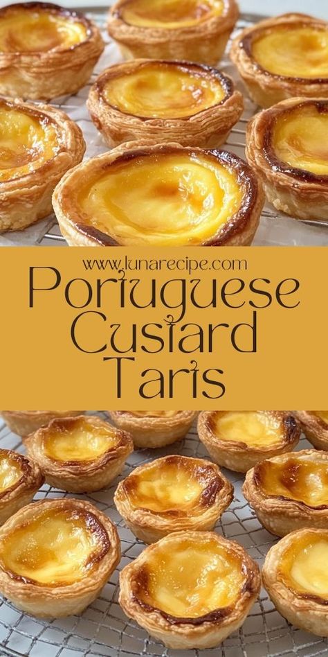 🥧 Indulge in the flavors of Portuguese Custard Tarts with this easy recipe! Crispy, flaky crust filled with creamy, caramelized custard—perfect for a quick treat or a dessert for gatherings. This iconic Portuguese pastry will wow your guests! Save and try it now! #CustardTarts #PortugueseDessert #EasyBaking #PastryRecipe #PortugueseTarts Portuguese Custard Tart Recipe, Milk Tarts, Custard Tart Recipe, Custard Recipe Easy, Portuguese Custard Tarts, Portuguese Tarts, Custard Tarts Recipe, Easy Tart Recipes, Easy Custard