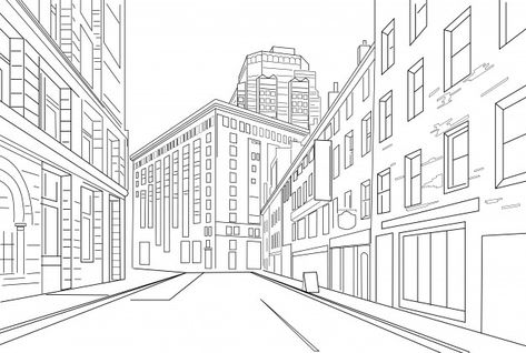 2d Building Drawings, Melique Street, Drawing Of Street, City Buildings Drawing, City Background Drawing, City Landscape Drawing, Town Sketch, Building Outline, Outline Sketches