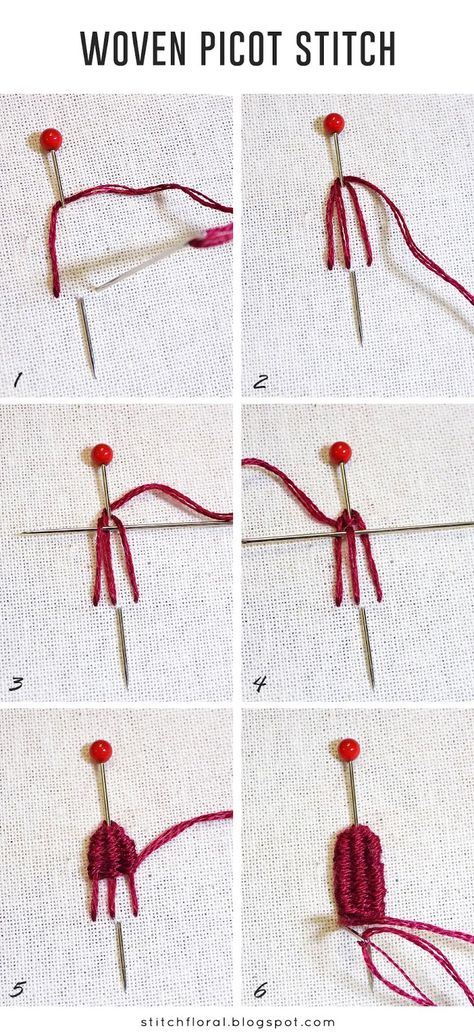 woven picot tutorial Realistic Tutorial, Picot Stitch, Silk Ribbon Embroidery Tutorial, Stitches Design, Brazilian Embroidery Stitches, Silk Ribbon Embroidery Patterns, Ribbon Embroidery Kit, Ribbon Embroidery Tutorial, Tutorial Ideas