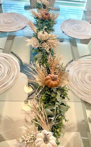 White Pumpkin Wedding Decor Centerpieces, Thanksgiving Chandelier, Thanksgiving Tablescapes Ideas, Personalized Fall Decor, Decorating Mantels, Pumpkin Centerpieces Wedding, Fall Hosting, Lamb Ears, Diy Christmas Art