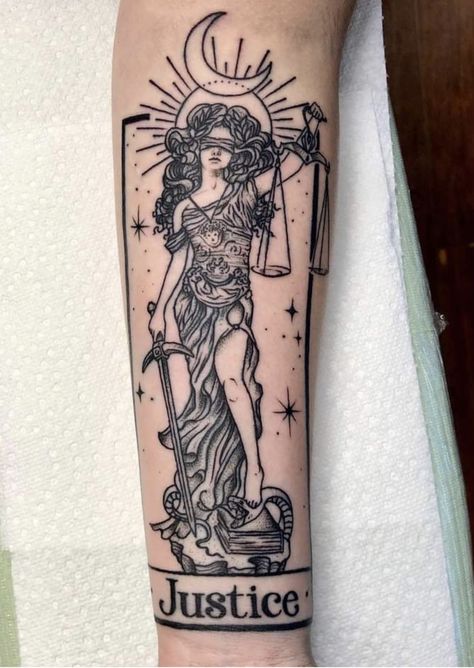 Libra Tattoo Goddess, Libra Lady Justice Tattoo, Libra Skull Tattoo, Judgement Tattoo Ideas, Lady Justice Tattoo Men, Blind Lady Justice Tattoo, Law And Order Tattoo, Lady Justice Tattoo Design Simple, Justice Card Tattoo