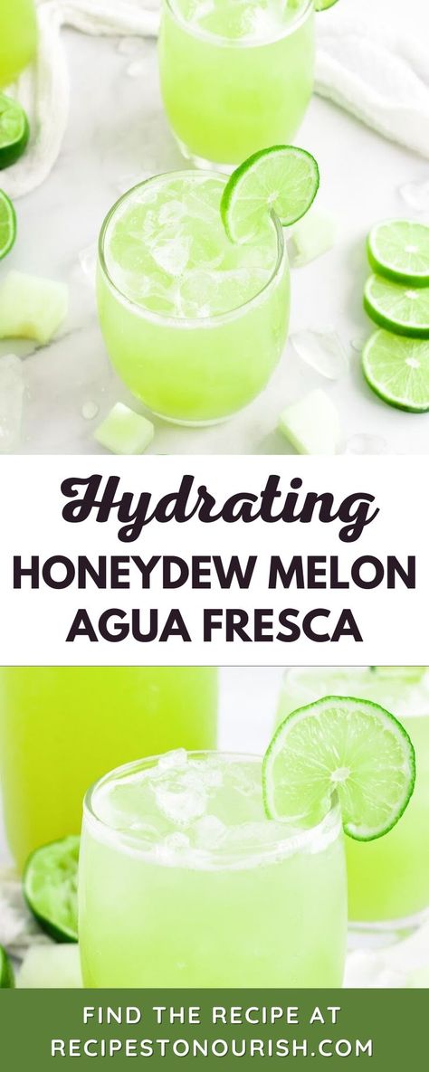 This healthy, hydrating Honeydew Melon Agua Fresca with Lime is the most refreshing drink! It’s easy to make in the blender in minutes and naturally sweetened – no sugar in this real food drink! While this honeydew melon agua fresca is similar to an authentic agua fresca, I do change it up just a bit to make it more of a real food agua fresca – meaning it’s made with wholesome, real food ingredients and no sugar. Honeydew Agua Fresca, Pineapple Mint Agua Fresca, Authentic Agua Fresca, Auga Frescas, Lemon Agua Fresca, Cosmos Drink, Homemade Refreshers, Banana Agua Fresca, Aguas Frescas Mexicanas Recipes