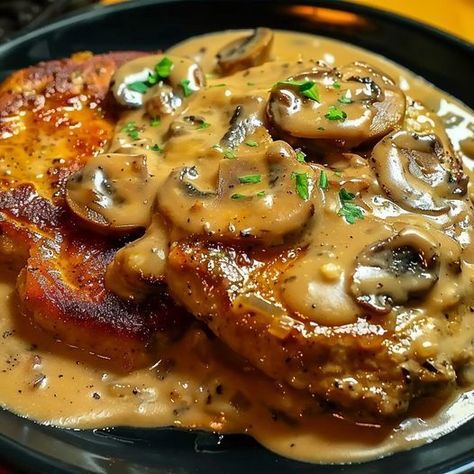 Smothered Pork Chops - U. S. First Responders Association, Inc. Pork Chops Bone In, Smothered Pork Chops Recipe, Smoked Sausage Pasta, Creamy Tuscan Garlic Chicken, Tuscan Garlic Chicken, Mushroom Pork Chops, Smothered Pork, Smothered Pork Chops, Creamy Mushroom Sauce