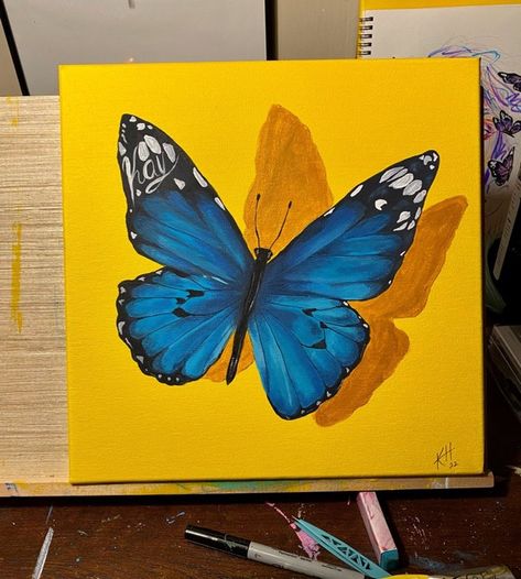 Blue Butterfly Canvas Painting, Butterfly Drawing On Canvas, Simple Butterfly Painting, Canvas Painting Butterfly, Acrylic Butterfly Painting, Butterfly Painting Easy, Paintings Butterfly, Butterfly Painting On Canvas, Butterfly Canvas Painting