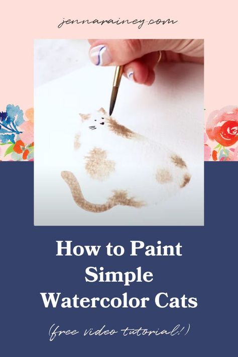 Watercolour Cats Simple, Watercolour Cats Painting Simple, Watercolor Cats Tutorial, Whimsical Cat Watercolor, Whimsical Cat Drawings, Watercolor Cats Simple, Watercolour Cat Tutorial, Jenna Rainey Watercolor Tutorials, Watercolor Animals Easy Step By Step