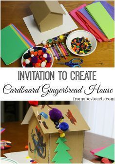 Christmas Building Activities For Kids, Stem Gingerbread House, Gingerbread Kids Crafts, Cardboard Gingerbread, Cardboard Gingerbread House, Invitation To Create, Gingerbread Crafts, Preschool Christmas, Preschool Fun