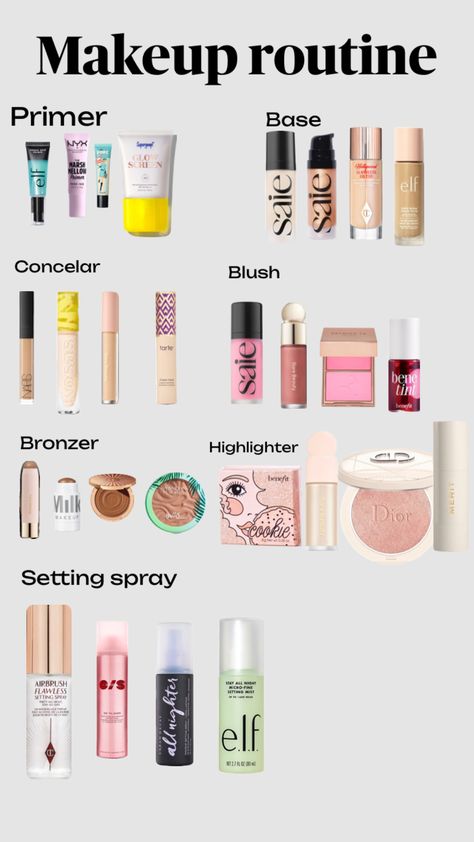 Makeup routine Makeup Morning Routine, The Best Makeup Routine, Make Up Routine Steps Simple, Best Makeup Routine For Teens, Cute Makeup Routine, Freshman Makeup Routine, Makeup Prep Routine, Water Based Makeup Routine, Skin Prep For Makeup