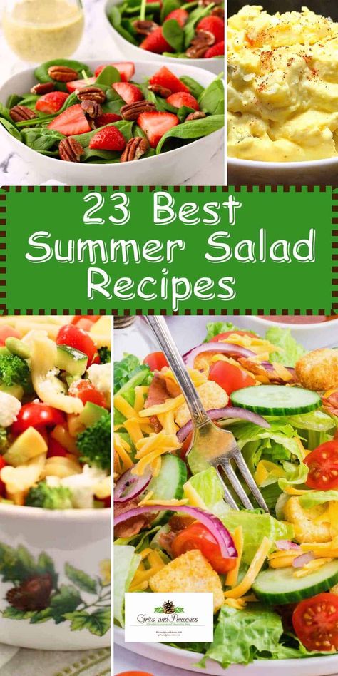 Prepare to be dazzled by this extravaganza of 23 easy summer salad recipes, featuring summer salads for dinner, summer salads for BBQs, summer salads for a crowd, and healthy summer salads with fruit, summer salads with chicken, and summer pasta salads. From Southern potato salad to classic seven layer salad, you will find them here. Beat the Heat with these 23 Irresistible Summer Salad Recipes all summer long! Salad For Barbeque Summer, Summer Salads With Chicken, Summer Salads For Dinner, Summer Salads For A Crowd, Salads With Fruit, Salads With Chicken, Summer Pasta Salads, Easy Summer Salad Recipes, Southern Cornbread Salad