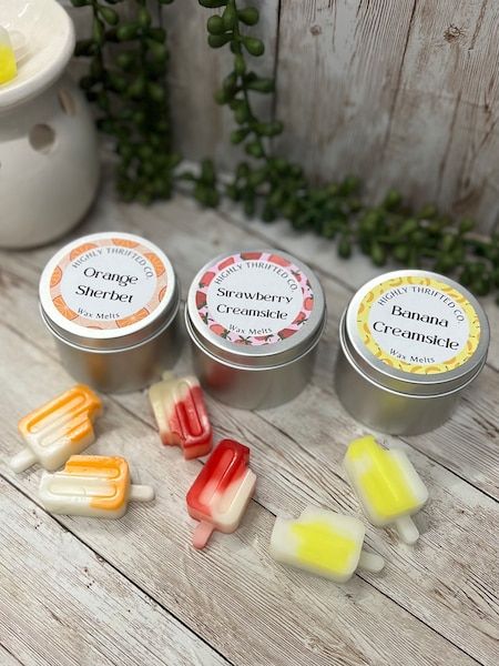 Cool Wax Melts, Summer Wax Melts, Wax Melts Food, Unique Wax Melts, Wax Melt Ideas, Strawberry Creamsicle, Food Wax Melts, Candles Food, Wax Melts Recipes