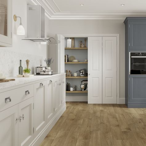 Howdens Shaker Kitchen Porcelain, Elmbridge Porcelain Kitchen, Elmbridge Howdens, Elmbridge Kitchen, Kitchen Worktop Ideas, Cream Shaker Kitchen, Worktop Ideas, Blue Kitchen Ideas, White Kitchen Units