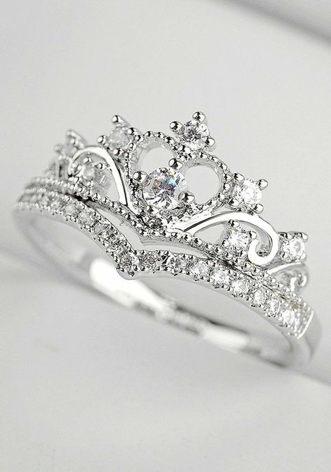 Princess Crown Ring, Crystals Ring, Crystal Princess, Cute Promise Rings, Crown Ring Princess, Crown Template, Crown Svg, Tiara Ring, Silver Tiara