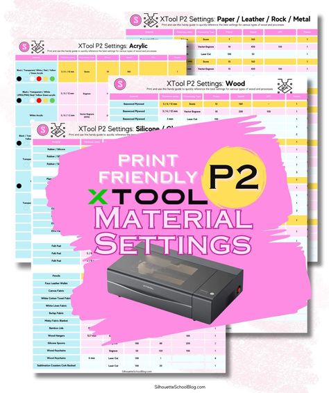 Free XTool Settings for Everything! Download and Print Xtool P2 Project Ideas, Xtool M1 Cheat Sheet, Xtool P2 Projects, Xtool F1, Cricut Projects Easy, Laser Engravers, Engraving Projects, Small Business Help, Glow Forge