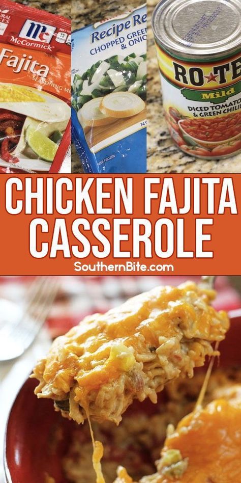 This mouthwatering Fajita Chicken Casserole is packed with flavor and only takes 10 minutes to prepare. It's the perfect dish for quick and easy weeknight meals! Recipes Using Leftover Chicken Fajita Meat, Cheesy Chicken Fajita Casserole, Chicken Fajitas Casserole Recipe, Cheesy Fajita Baked Chicken, Easy Chicken Fajita Rice Bake, Chicken Fajita Casserole Crockpot, Fajitas Chicken Casserole, Chicken Fahijatas Recipe Easy, Chicken Fajita Rice Casserole