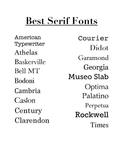 American Typewriter, Athelas, Baskerville, Bell MT, Bodoni, Cambria, Caslon, Century, Clarendon, Courier, Didot, Garamond, Georgia, Museo Slab, Optima, Palatino, Perpetua, Rockwell, Times Canva Typewriter Font, American Typewriter Font, Palatino Font, Typewriter Logo, Anatomy Of Typography, Studio Aesthetics, Font Psychology, Fonts Fancy, Typewriter Fonts