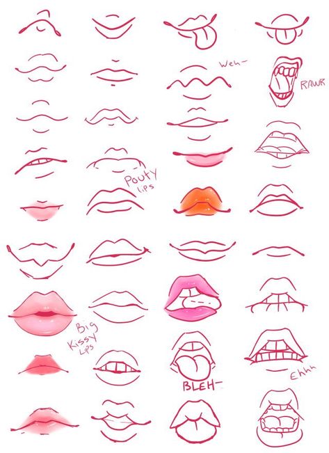 Drawing Lips, Mouth Drawing, Drawing Tutorial Face, Couple Drawing, Drawing Eyes, Lips Drawing, Drawing Faces, Drawing Expressions, Concept Art Drawing