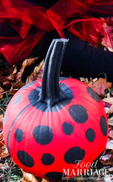 Ladybug Pumpkin, Small Pumpkin Designs, Baby Ladybug Costume, Ladybug Halloween, Halloween Pumpkins Carvings Designs, Painted Ladybug, Pumpkin Decorating Diy, Pumpkin For Halloween, Creative Pumpkin Painting