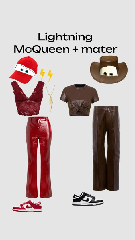 Lightning McQueen and mater halloween costume #halloween2023 #costumeforduos Mater Halloween Costume, Lightning Mcqueen And Mater Costume, Cars Halloween Costume, Lightning Mcqueen And Mater, Mcqueen And Mater, Lighting Mcqueen, Cute Group Halloween Costumes, Classy Halloween Costumes, Matching Halloween Costumes