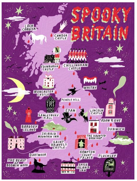 Magical Britain, Map Of Britain, Spooky Places, Most Haunted, Wes Anderson, Destination Voyage, Haunted Places, Illustrated Map, Travel List