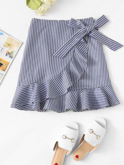 Striped Ruffle Trim Overlap Skirt Overlap Skirt, Midi Skirt Outfit, Skirts For Kids, Striped Skirt, Sewing Skirts, Dresses Kids Girl, Body Con Skirt, Stripe Skirt, Ladies Dress Design