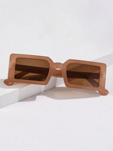 Brown Square Frame Sunglasses - Shop With J'la Sunglasses Shein, Boho Sunglasses, Funky Glasses, Square Frame Sunglasses, Latest Sunglasses, Flat Top Sunglasses, نظارات شمسية, Trendy Glasses, Cute Sunglasses