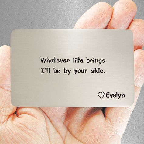 It can be difficult to find a unique gift
for your one-of-a-kind ... guy or gal.
Help is here - save the day
with a love reminder card !

The reminder is the same size
as a credit card, so it's easy
to tuck inside a wallet.

The message will inspire
your loved one when they
need it most ... away traveling
or just having one of those days.

Anytime they open their wallet 
they will think of you and smile  :) Wallet Gift Ideas For Him Note, Wallet Gift Ideas For Him, Wallet Gift Ideas, Love Reminder, Breakup Gift, Gift For Guys, Engraving Ideas, Handmade Gifts Diy, Birthday Gifts For Boyfriend Diy