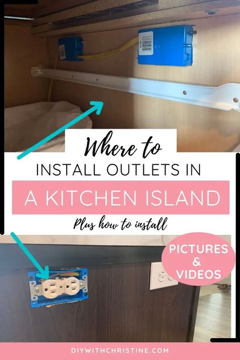 What To Put In Kitchen Island, Kitchen Island Plugs, Outlets Kitchen Island, Island Outlet Placement, Outlets On Island, Kitchen Island Socket Ideas, Installing Kitchen Cabinets Diy, Outlet In Kitchen Island, How To Hide Outlets In Kitchen