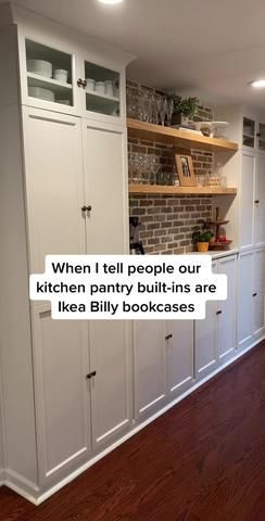 Pantry In A Cabinet, Built In Pantry In Kitchen, Nook Pantry Ideas, Pantry Wall In Dining Room, Pantry Wall Ikea, Pantry Using Ikea Cabinets, Adding Pantry Cabinet To Kitchen, Diy Pantry In Dining Room, Diy Floor To Ceiling Pantry Cabinets