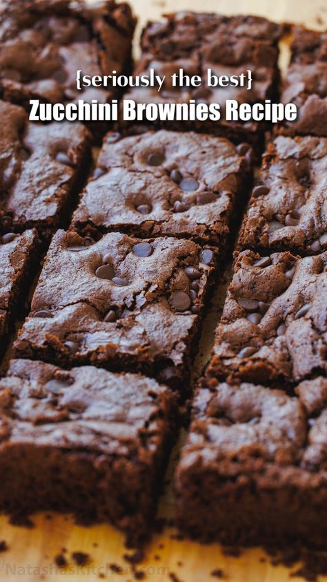 These Zucchini Brownies are so moist and fudgy, no one will ever suspect they have zucchini in them. This is the best zucchini brownie recipe. Worlds Best Zucchini Brownies, Zucchini Baking Recipes Desserts, Chocolate Chip Zucchini Brownies, Courgette Brownies Recipe, Healthy Zucchini Bars, Dessert With Zucchini, Fudge Zucchini Brownies, Easy Zucchini Brownies Healthy, Best Zucchini Brownies Recipes